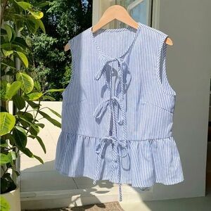 Blue and White Striped Sleeveless Top